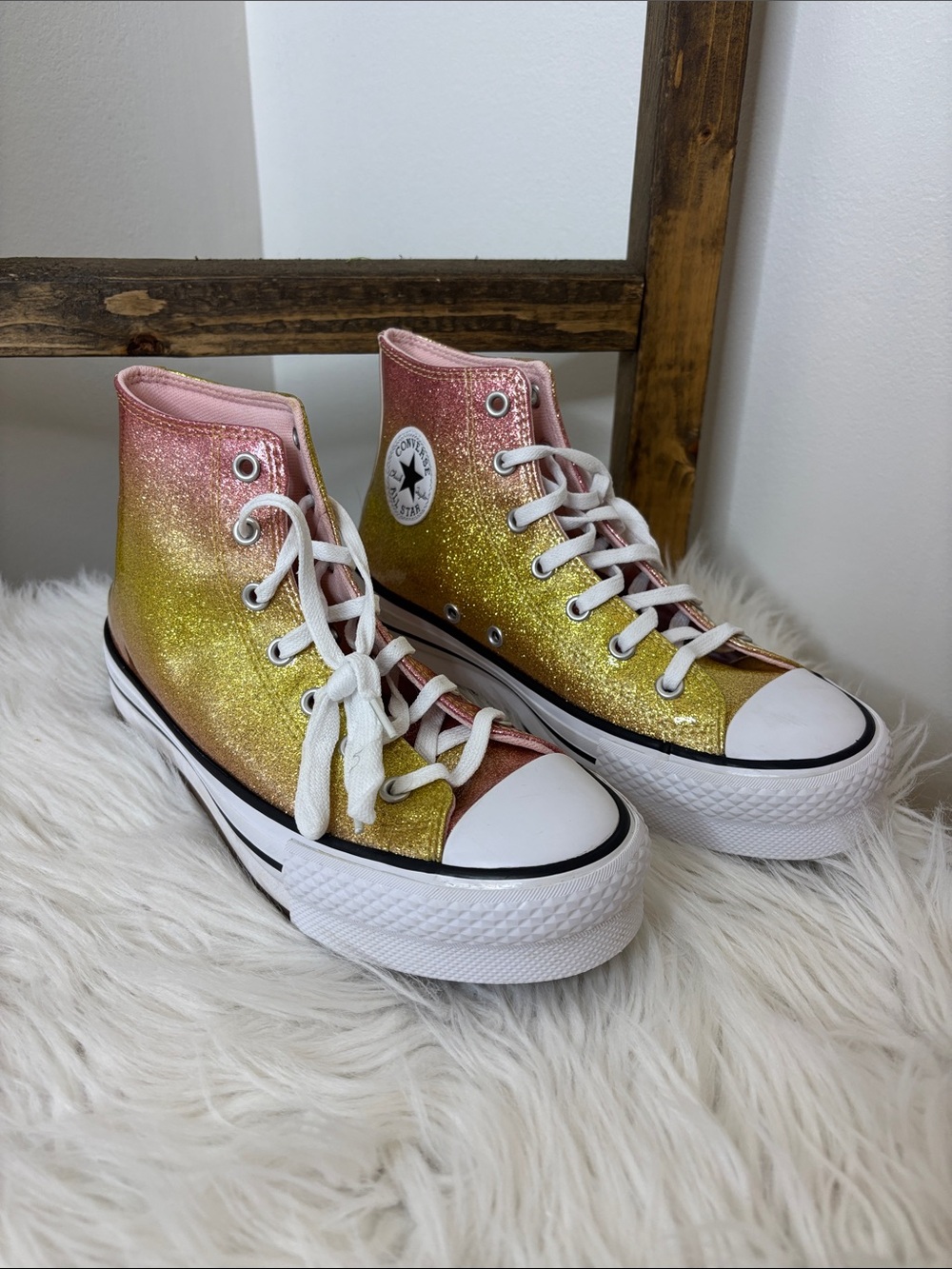 Converse Kids High-Top Glitter Sneakers - Pink & Gold Blend Size 4